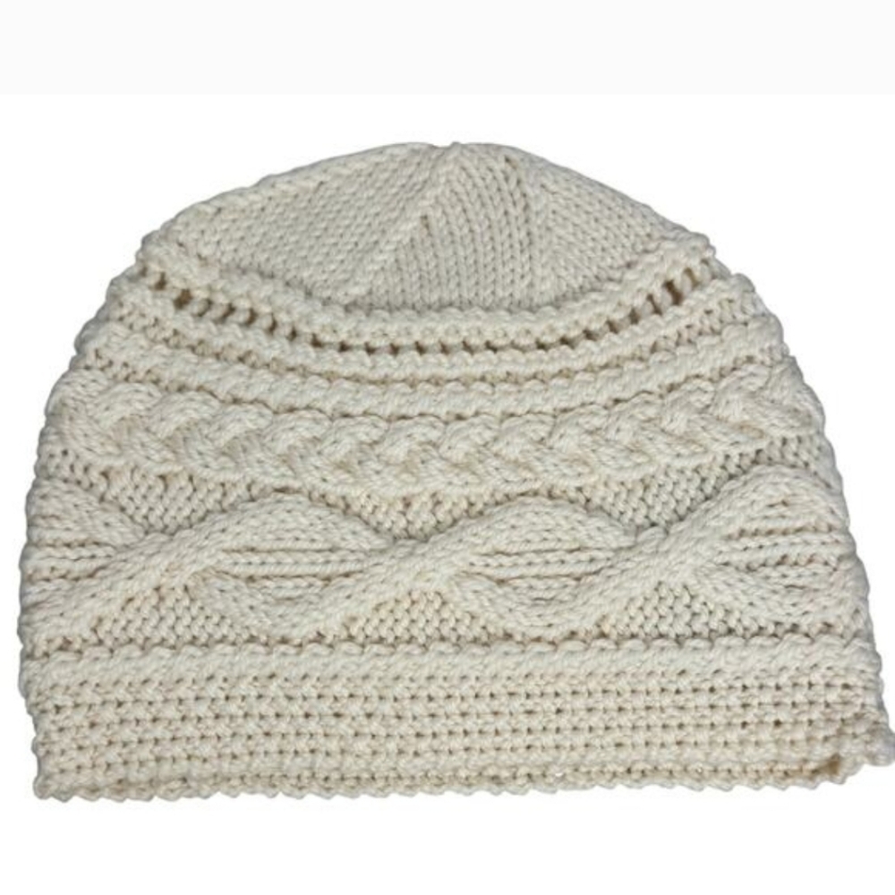 VTG 100% merino wool hat cable knit fisherman by Aran Woollen Mills
